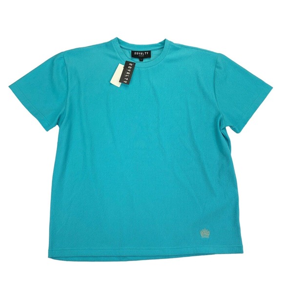 Royalty by Maluma Mens Textured Ottoman Stripe Short Sleeve T-Shirt Turquoise L - Picture 1 of 5